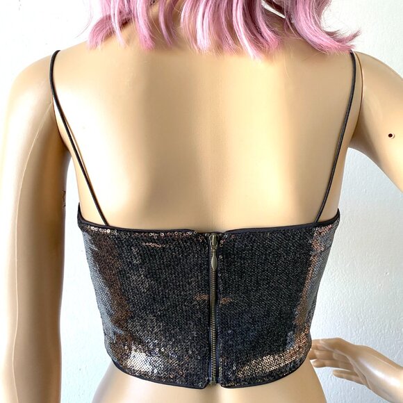 Embroidered Sequin Crop Top Cocktail Party Top Shiny Gold Crop Top Festival Glam - Picture 9 of 10